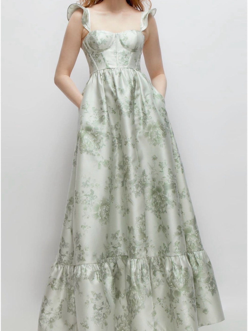 DESSY COLLECTION FELICITY, STYLE 3146FP, SATIN TWILL, Sage Cottage Rose, size 12